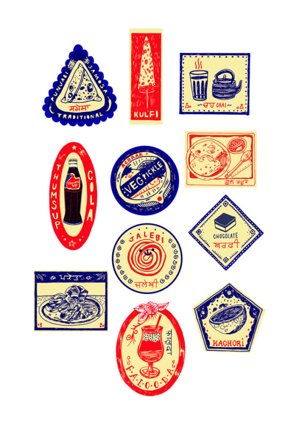 Aleesha Nandhra Indian Food Stickers Print Club London Screen Print
