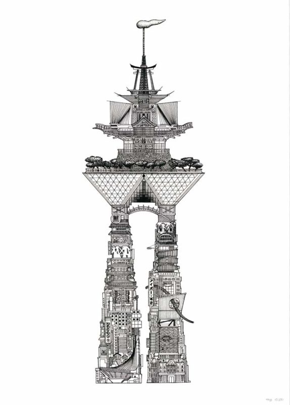 Landmarks Tokyo toby Melville Brown Print Club London Screen Print