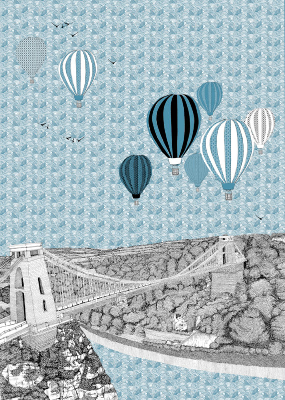 Blue Balloons over Bristol Clare Halifax Print Club London Screen Print