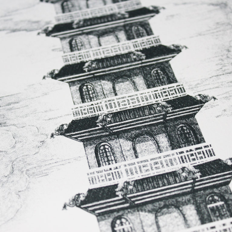 The Great Pagoda KEw Gardens Lucille Clerc Print Club London Screen Print