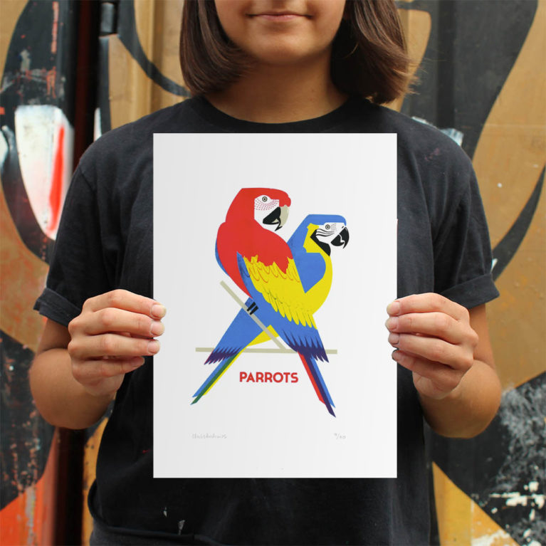 Parrots Chris Andrews Print Club London Screen Print