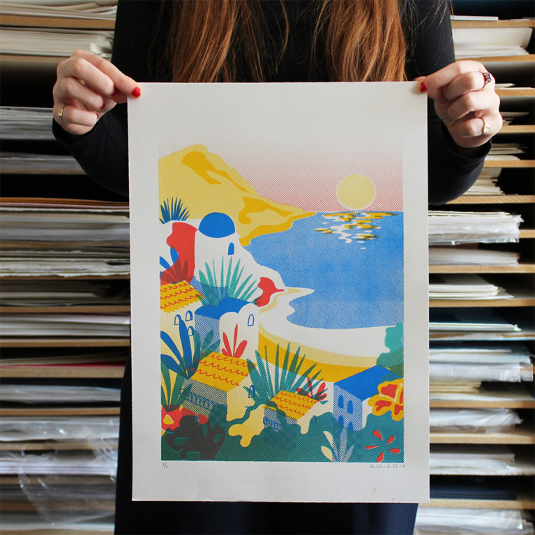 Mediterranean Hill Top Bel Burkill Print Club London Screen Print