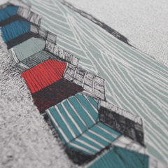 sloping Beach Huts Clare Halifax Print Club London Screen Print