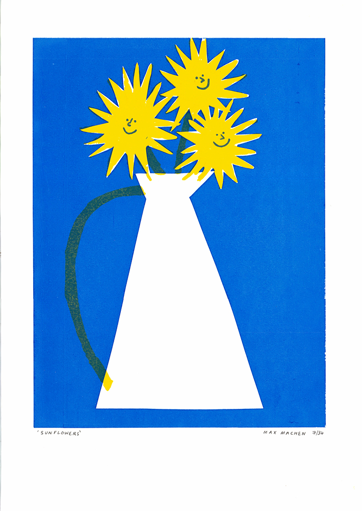 Happy Sunflower Max Machen Print Club London Screen Print
