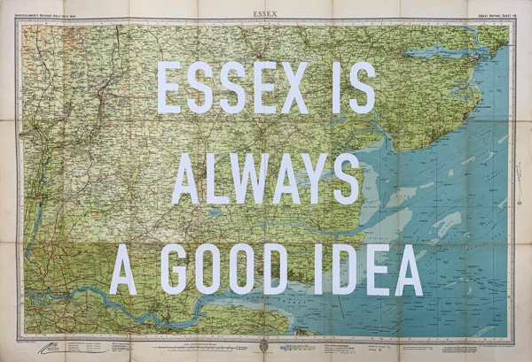 The artwork titled "Essex Is Always a Good Idea" showcases a vintage map of Essex, elegantly overlaid with the phrase in bold white letters. This piece masterfully blends the nostalgic charm of cartography with a touch of artistic flair, creating a visually inspiring tribute to Essex.