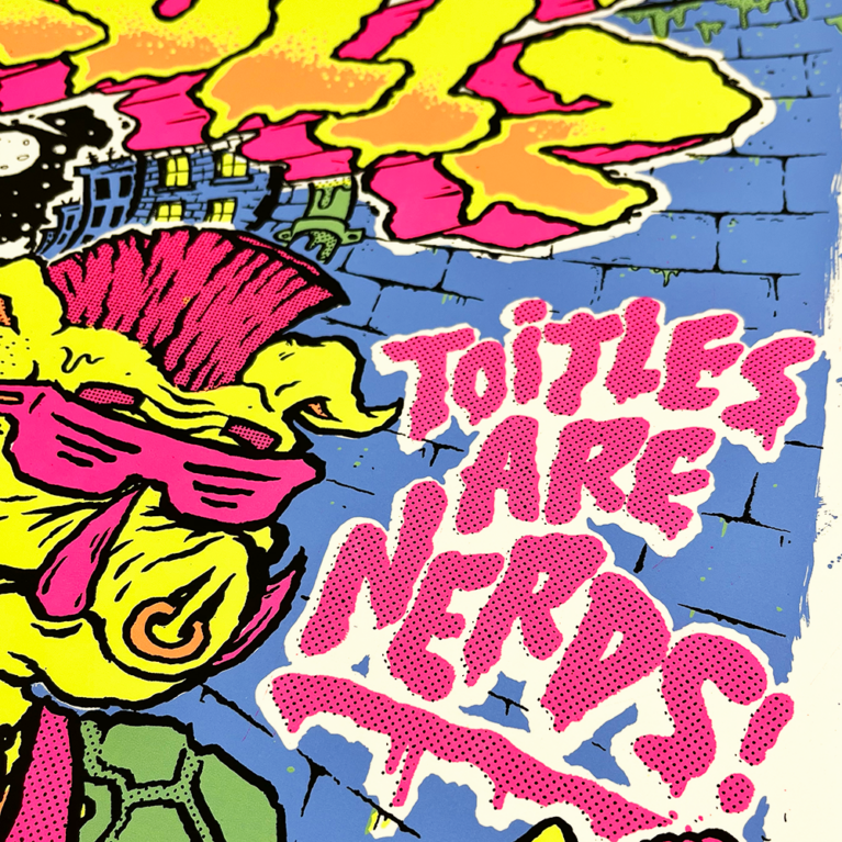 Teenage Mutant ninja turtle inspired 4 layer screenprint! Portrait the coolest daftest bad guys from the 80s; Bebop and Rocksteady.
