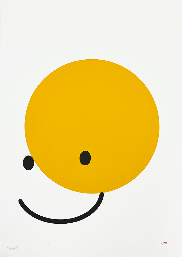 A minimalist artwork depicts a bright yellow circle, its simplicity enhanced by two black dots for eyes and a gentle, curved line forming the mouth. This design rests on a pristine white background, encapsulating the reassuring message that "It's OK to be OK.