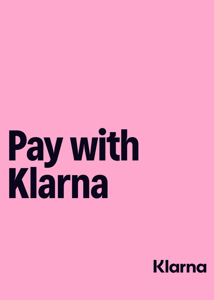 A vibrant pink canvas serves as the backdrop for striking black text that boldly announces "Pay with Klarna" at its center. In the bottom right corner, in smaller, refined lettering, a subtle message reads: "Interest Free Loans by Klarna." This composition merges modern typography with a minimalist color palette, creating a visually engaging statement piece.