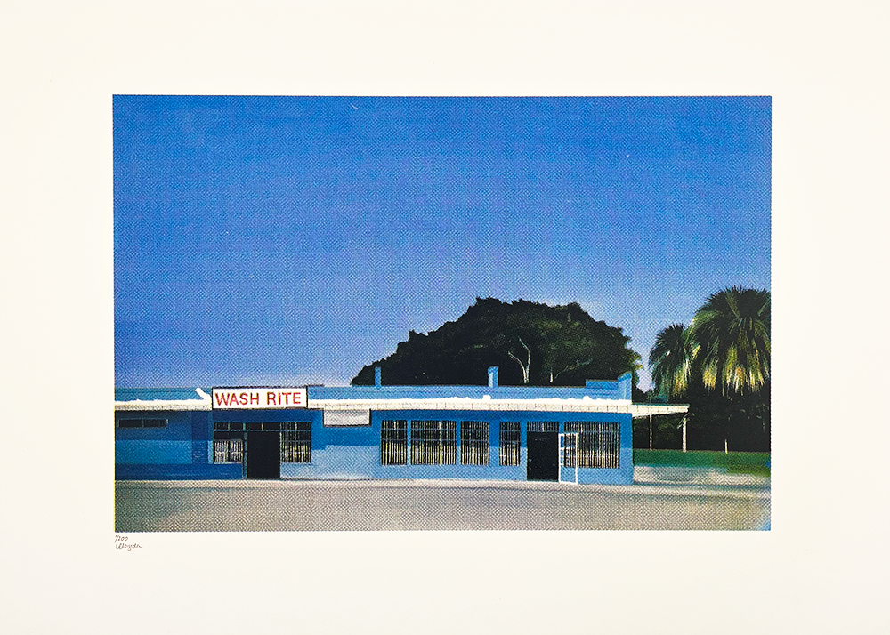 A CMYK print of a Palm Beach Launderette- Wash Rite. on Mohawk Superfine 324gsm paper. Artist in Resident Emma joined us in the Print Club studios to get inky. During her residency Emma worked on translating her iconic oil paintings into fun screenprints. Emma spent a month with us perfecting her screen printing practice and produced a beautiful collection of Americana style screen prints.