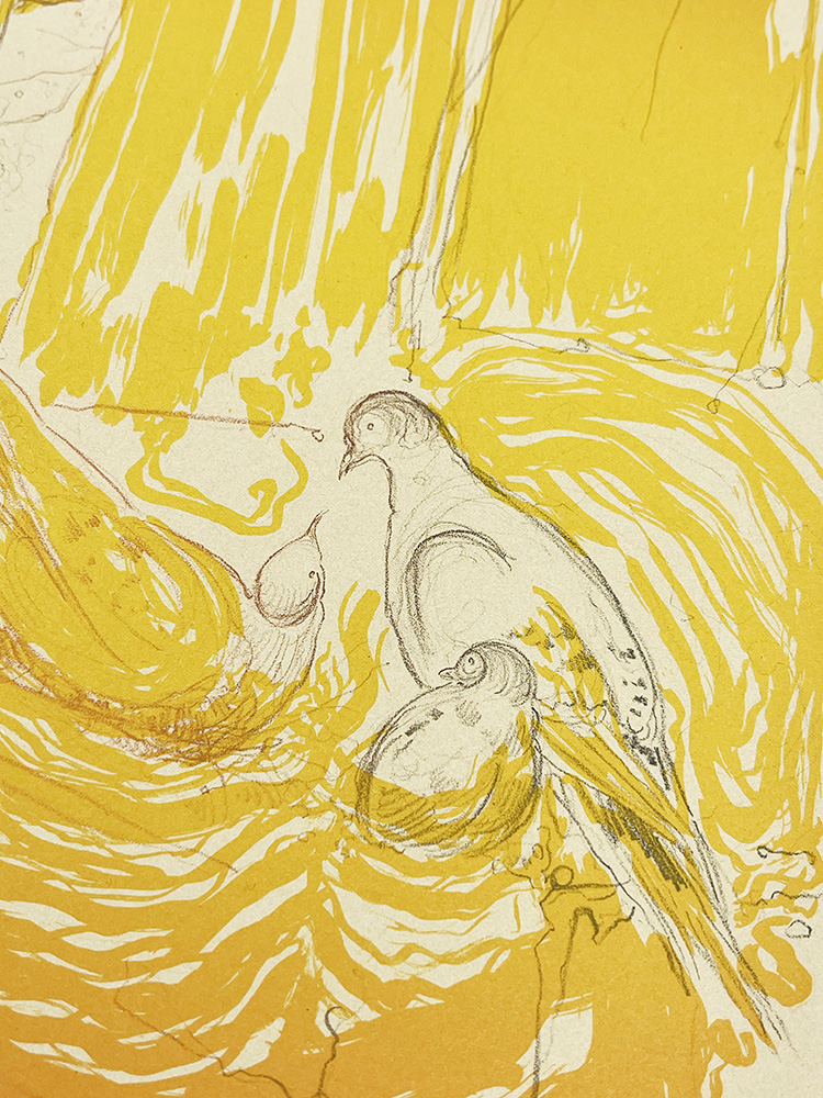 Georgia Green a girl and her birds stone lithography03