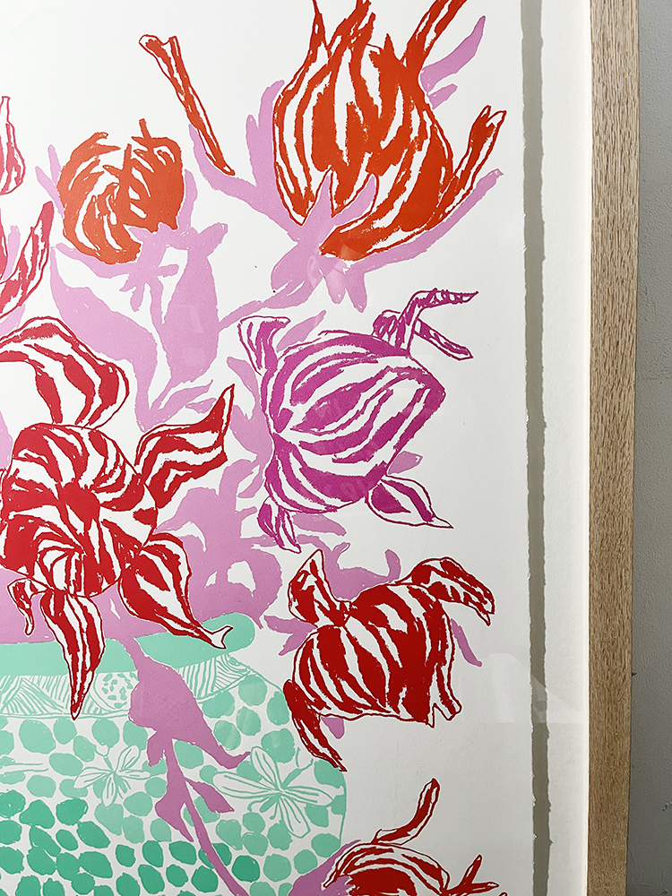 Oisin Byrne Turqouise Pink Cut Flowers extra large print framed06
