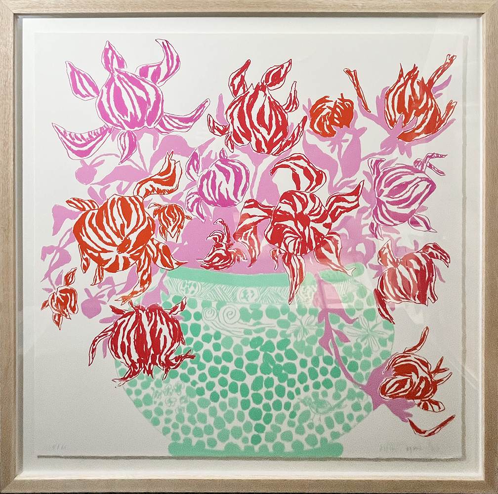 Oisin Byrne Turqouise Pink Cut Flowers extra large print framed07