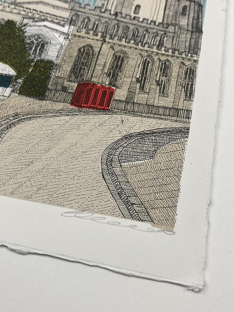 clare Halifax Market at St Marys , Cambridge Screen print 01