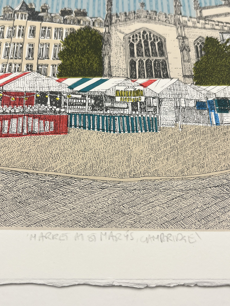 clare Halifax Market at St Marys , Cambridge Screen print 03