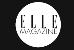 Black and white logo showing “ELLE MAGAZINE” in bold uppercase letters inside a white circle on a black background.