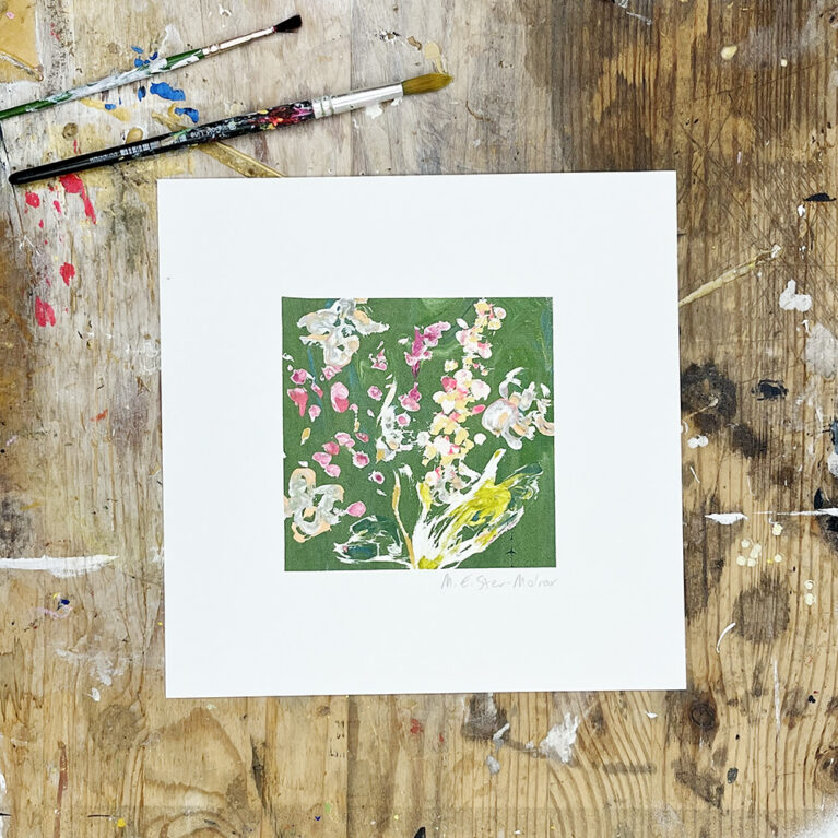 M.E. Ster-Molnar Mini Bloom flowers original monoprint s 07