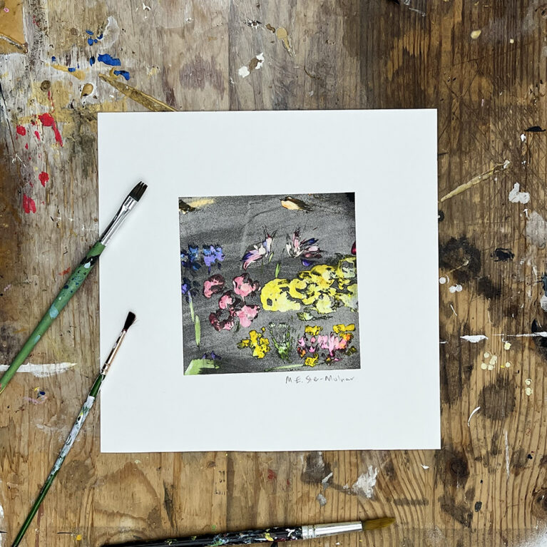 M.E. Ster-Molnar Mini Bloom flowers original monoprint s 09
